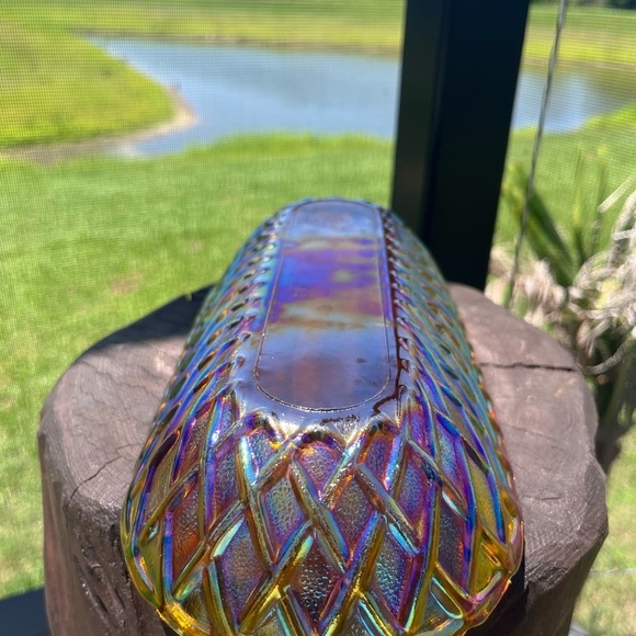 VTG Iridescent Carnival Glass Marigold Bread/ Nut Basket - Picture 12 of 12